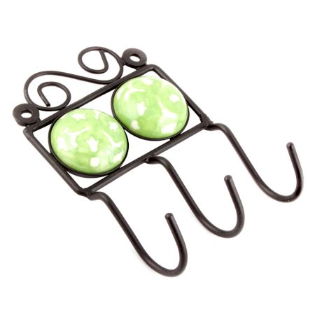 Pea Green Ceramic Floral Tiles Hooks 